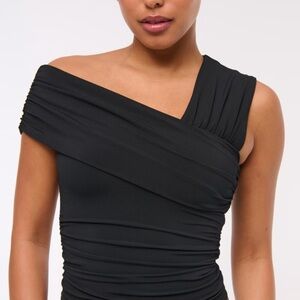 Abercrombie & Fitch Black Asymmetrical Ruched Cocktail Shirt